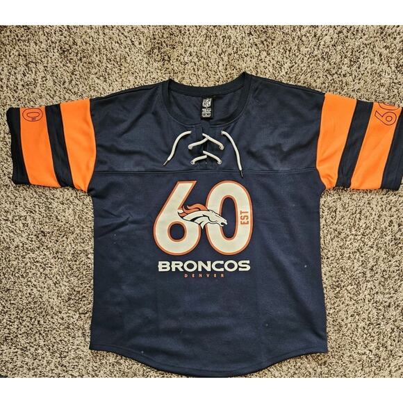 NFL Denver Broncos 60 Est. Football Jersey Womens XL Blue Orange Lace Up - Picture 1 of 7